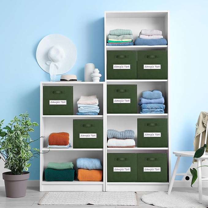 13x13x13 storage cube bins (Set of 10) Fabric storage cubes with 10 Labels Window Cards & a Pen, storage cubes 13x13, Collapsible 13 inch cube storage bins, Cubby Organizer Boxes, Dark Green - Image 6
