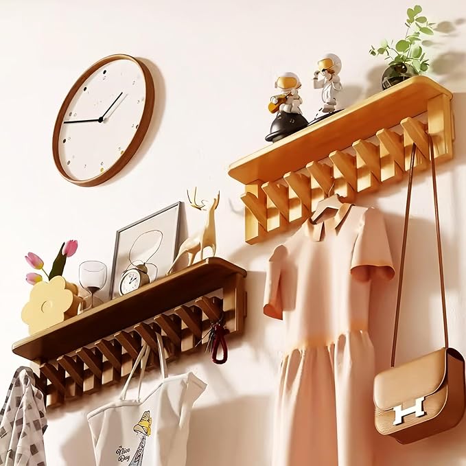 Wall Mounted Coat RackHooks Piano Key Hangers Natural Solid Wood Hanger Non-Woven Fabric Clothes Hangers for Closet, Kitchen, Bedroom, Bathroom, Entryway (Tray-Walnut, 10 Hooks) - Image 12