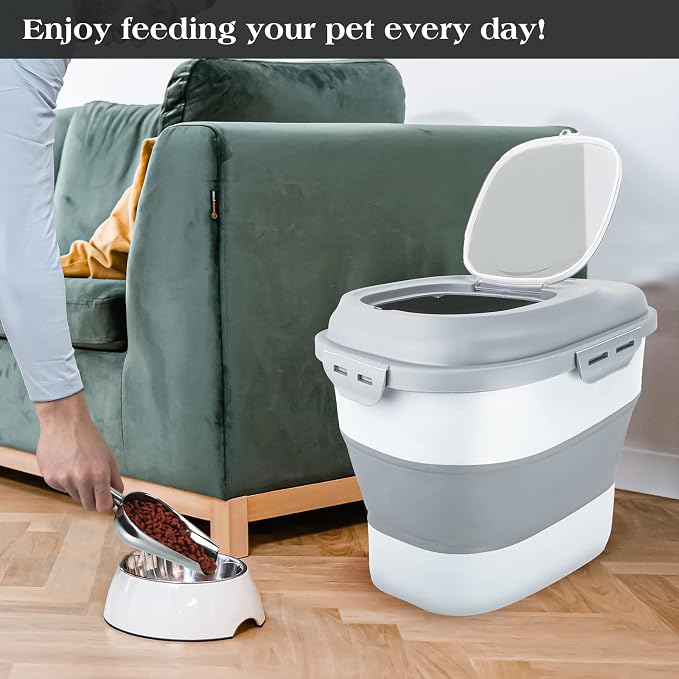 TIOVERY Dog Food Storage Container, Airtight Collapsible 13lb to 30lb Pet Food Container with Flip Top, Rolling Wheel, Scoop and 3L small container for Dog Cat Food and Dry Food of Rice, Flour - Image 6