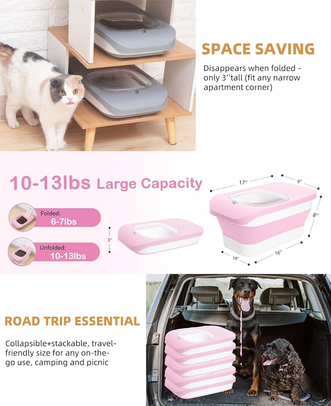10-13 Lbs Airtight Dog Food Storage Container,Collapsible Pet Food Storage | Dog Food Container with Double Airtight Seal,Cat Food Container Dry Food Fresh,Space Saving,Pest/Mouse-proof,Scoop,Pink - Image 9
