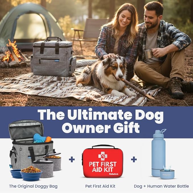 Rubyloo Original Doggy Bag™ Dog Travel Bag for Supplies with Travel Bowls | 2 BPA-Free Collapsible Bowls, 2 Pet Food Containers, TSA-Ready, Road Trips, Camping, Weekend Getaways, Doggy Gift, Grey - Image 7