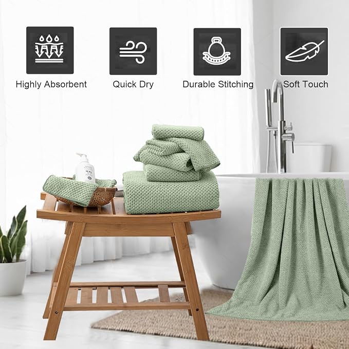 Hand Towels Set 2 Pack-16“x31”,Ultra Soft Microfibers Bathroom Towel Set Highly Absorbent Quick Dry Luxury Premium Towel Lightweight Durable Hand Towel Collection for Hotel Spa Gym Kitchen,Green - Image 7