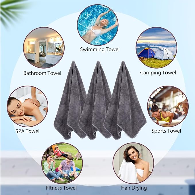 SmoothNovelty 8 Pack Microfiber Bath Towels Bulk 27'' x 60'' Oversized Bath Towel Highly Absorbent Extra Large Shower Sheets Soft Drying for Beach Pool Bathroom Salon Party(Simple,Grey) - Image 7