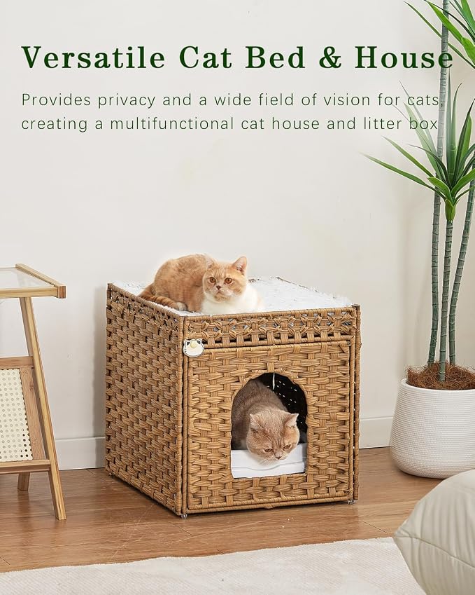 SETVSON Cat Beds for Indoor Cats Extra Large Double Cat Cave, Natural | Spacious Multi-Cat House, Furniture End Table Look, Soft Washable Cushion, Sturdy Metal Frame, 18.5x20.5x19.1 In Woven Cube - Image 7