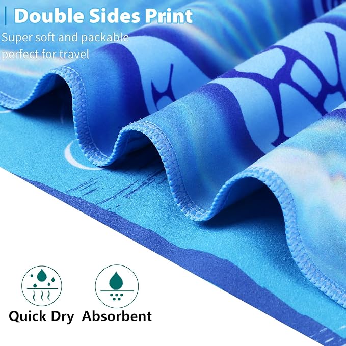 TwoYek Microfiber Beach Towel Extra Large 71x32 inches Blue Turtle Print | Thin & Lightweight, Oversized Sand Free Quick Dry Towels for Travel Pool Camping Sports Accessories Vacation Essentials Gift - Image 7