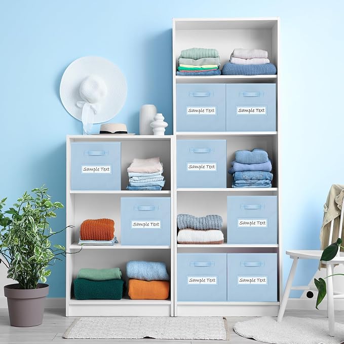 11x11 storage cube bins (Set of 10) Foldable Fabric storage cubes with 10 Labels Window Cards & a Pen,11 inch cube storage bin,Closet Organizers for Shelves,Cubby Organizer Boxes,Pastel Blue - Image 6