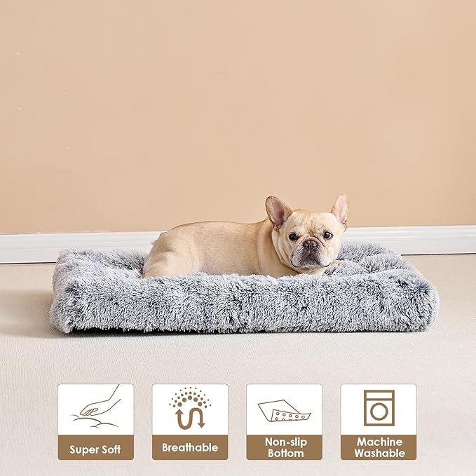 EHEYCIGA Fluffy Dog Crate Bed for Medium Dogs, Plush Crate Pad, Grey | Calming Anti Anxiety Medium Dog Bed, Washable Soft Warm Faux Fur Crate Mat with Non-Slip Bottom - Image 8