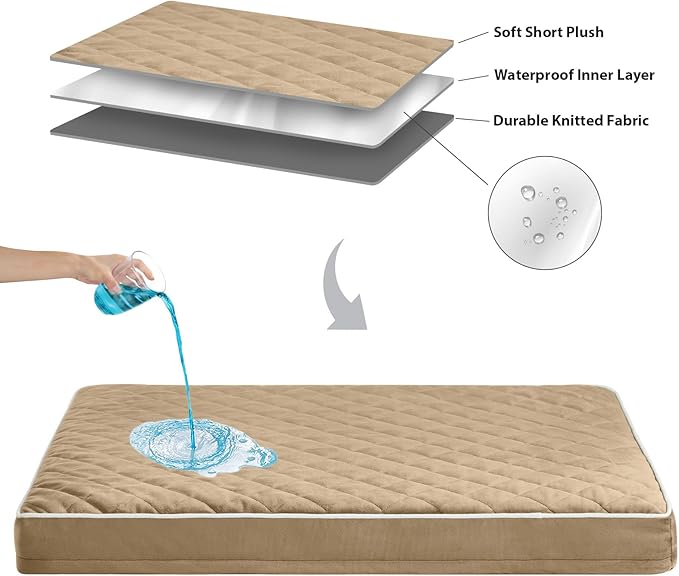 WNPETHOME Orthopedic Waterproof Extra Large Senior Dogs Bed for Comfy Sleep | XL Washable Ped Bed with Removable Cover, Multi-Needle Quilting XL Crate Bed for Large Sized Dog Relax, Brown 42x30 Inch - Image 6