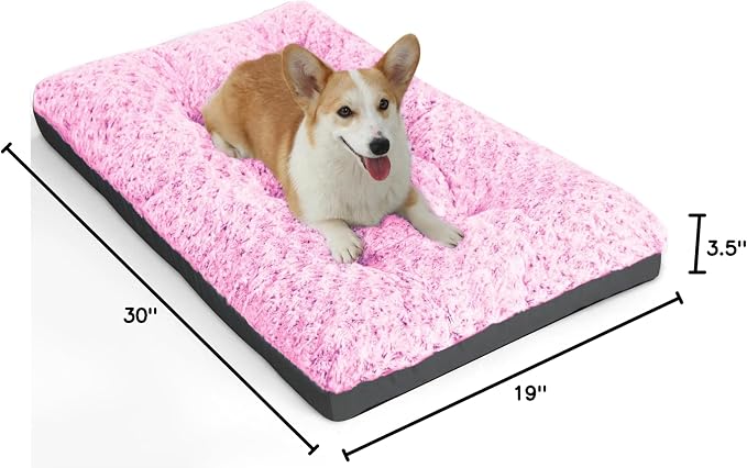 POCBLUE Dog Bed Medium Sized Dog, Washable Plush Pet Bed for Crate, Anti-Slip Pet Mat for Cages, Comfy Crate Pad for Outdoor/Indoor/Car Use, Soft Kennel Pad for Dogs Up to 40 lbs, 29"x19", Pink - Image 7
