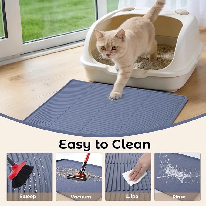 47" x 35" Extra Large Cat Litter Mat, Heavy Duty Waterproof Litter Box Floor Mat for Multiple Cats, Jumbo Silicone Pad Traps Litter & Liquid, Machine Washable for Easy Cleaning, Grey - Image 7