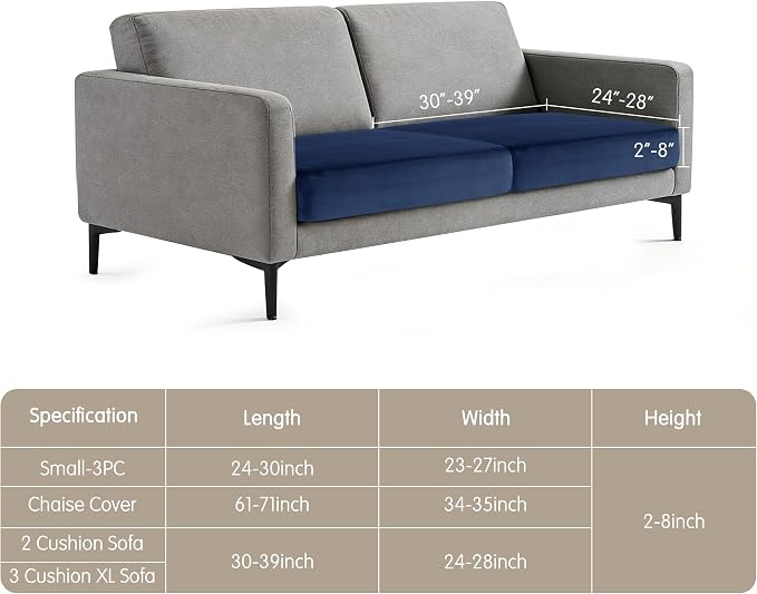 Hokway Velvet Couch Cushion Covers Water Resistant Seat Covers Stretch Sofa Cushion Protector(2 Cushion Sofa, Navy) - Image 9