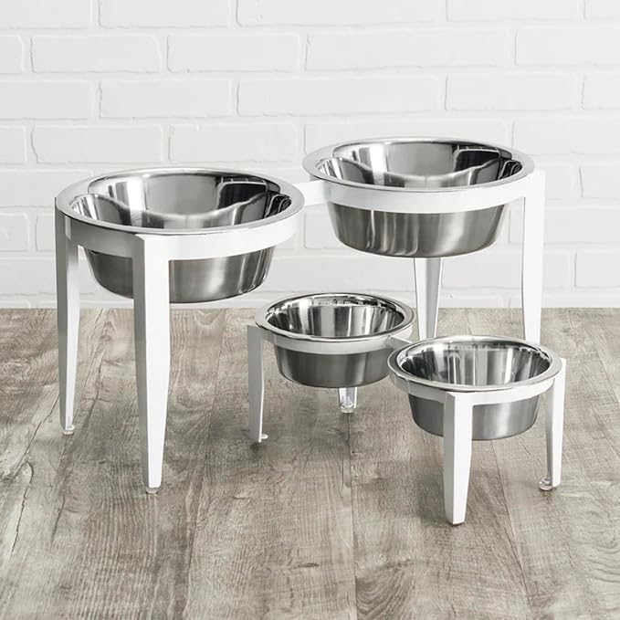 NMN Designs Vision Elevated Double Diner - 10" White - Metal Dog Bowl Stand for Large and XL Dogs, Raised Feeder Station, Wrought Iron, Outdoor/Indoor Pet Bowl, Best for Tall Dogs, Dog Feeding Station - Image 7