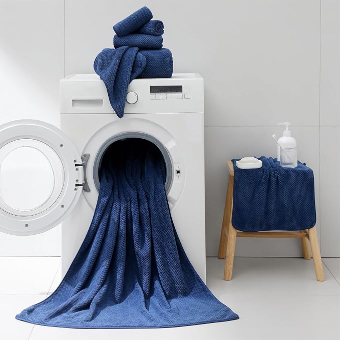 18 Piece Microfiber Bath Towels Set - 6 Bath Sheets,6 Hand Towels And 6 Washcloths,Soft Family Towels,Highly Absorbent Bathroom Towel,Quick Dry Shower Towel Luxury Towels For Hotel Spa Dorm-Navy Blue - Image 5
