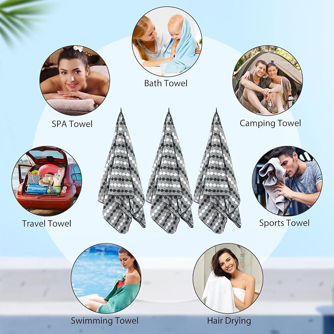 SmoothNovelty 16 Pack Microfiber Bath Towels Bulk 27'' x 60'' Oversized Size Bath Towel Highly Absorbent Extra Large Soft Drying for Beach Shower Summer Salon Sport Gym Party (Cone,Grey) - Image 7
