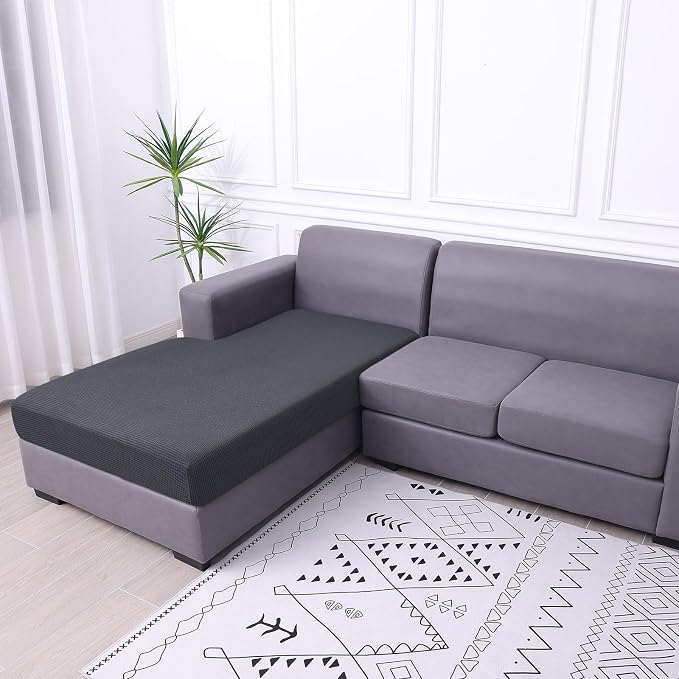hyha Waterproof Couch Cushion Covers, Sectional Sofa Cushion Slipcovers L Shape, Thick Stretch Jacquard Fabric, Washable Chaise Lounge Cover with Elastic Bottom (1 Piece for Chaise, Grey) | L Shape Sectional Fit, Stretch Jacquard Fabric, Elastic Bottom... - Image 7