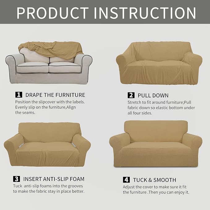 Easy-Going Stretch Oversized Sofa Couch Slipcover Washable Golden | 1-Piece Extra large Sofa Cover Furniture Protector Couch Soft with Bottom for Kids, Polyester Spandex Jacquard - Image 8