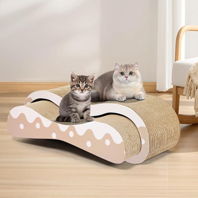 FluffyDream 2 in 1 Cat Scratcher Cardboard Lounge Bed, Cat Scratching Post, Durable Board Pads Prevents Furniture Damage,Large,Wave - Image 6