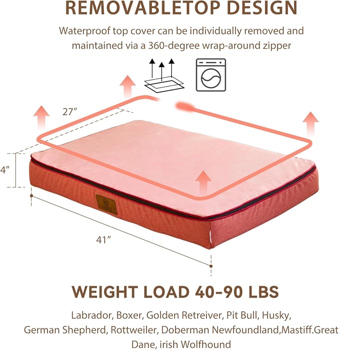 LIORCE Memory Foam XL Dog Bed - 4” Thick Orthopedic Beds for Extra Large Dogs - Waterproof Dog Bed with Removable Washable Cover & Wrap-Around Zipper - Ultimate Comfort and Easy Maintenance, Pink - Image 7