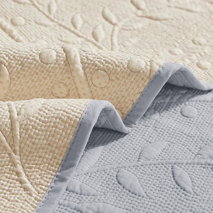 Leaf Floral Cotton Quilted Dog Couch Cover for Sofa Farmhouse Rustic Embroidered Sectional Couch Cover Soft Anti-Slip Sofa Slipcover Furniture Protector for Kids, Pets (Grey,43"x82") - Image 7