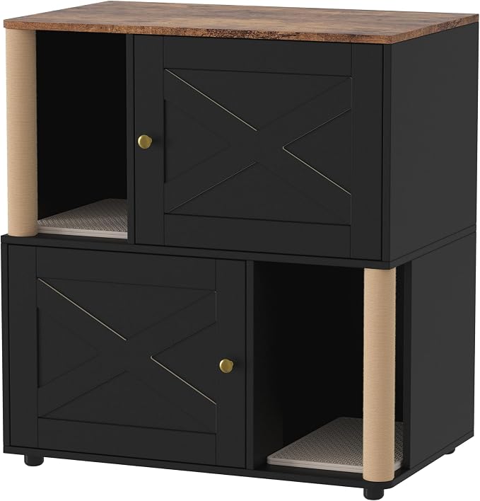Cat Litter Box Enclosure, Modern Cat Litter Box Furniture Hidden, Wooden Litter Box Cabinet for 2 Cats, Litter Box Enclosure with Cats Scratching Post, Fits Most Litter Boxes,Black - Image 9