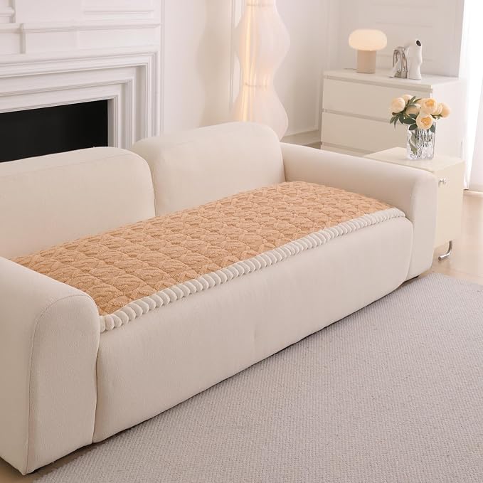 DREAMINGO Fuzzy Pet Couch Cover with Geometric Jacquard, Washable & Non-Slip Sofa Covers for 2 Cushion Couch, Plush Dog Bed Mat for Sofa Cushion Protector 27.6x59.1 Inch, Light Coffee - Image 7