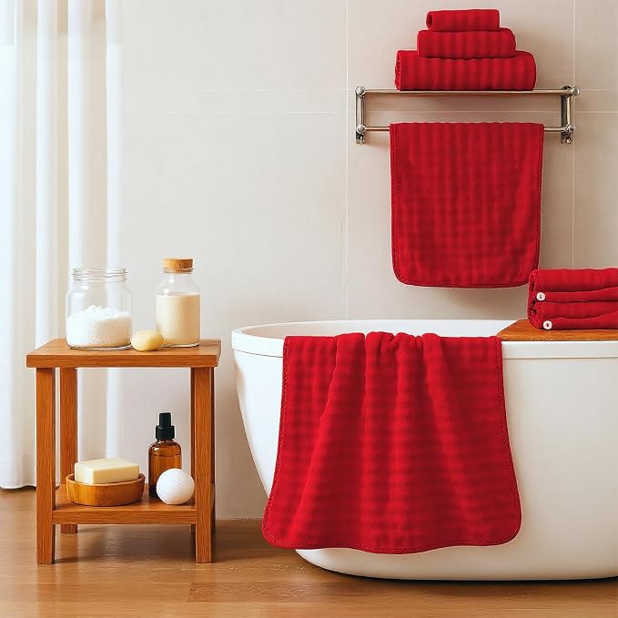 COZYART Lint Free 8 Pcs Bathroom Towels Set Ultra Soft Microfiber Red | Fluffy, Thick, Highly Absorbent, Fast Dry, No Shedding, No Pilling, Fade Resistant, Durable, Long-lasting - Image 7