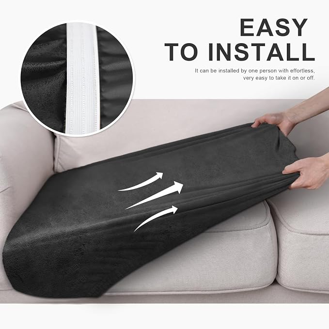 molasofa Leather Look Couch Cushion Covers, Stretch Sofa Cushion Covers for Sectional Armchair Loveseat Protector,Replacement Seat Cushion Slipcovers, Machine Washable (3 Cushion Sofa, Dark Grey) - Image 6