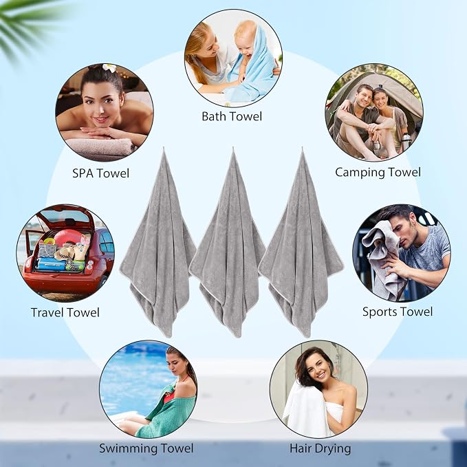 SmoothNovelty 16 Pack Microfiber Bath Towels Bulk 27'' x 60'' Oversized Size Bath Towel Highly Absorbent Extra Large Soft Drying for Beach Shower Summer Salon Sport Gym Party (Wheat,Light Grey) - Image 7
