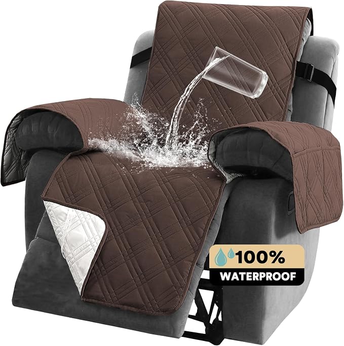 PrinceDeco Recliner Cover 100% Waterproof Couch Cover Sofa Cover for Living Room Water Resistant Furniture Protector with Elastic Straps for Pets Dog(Recliner28,Brown) - Image 7