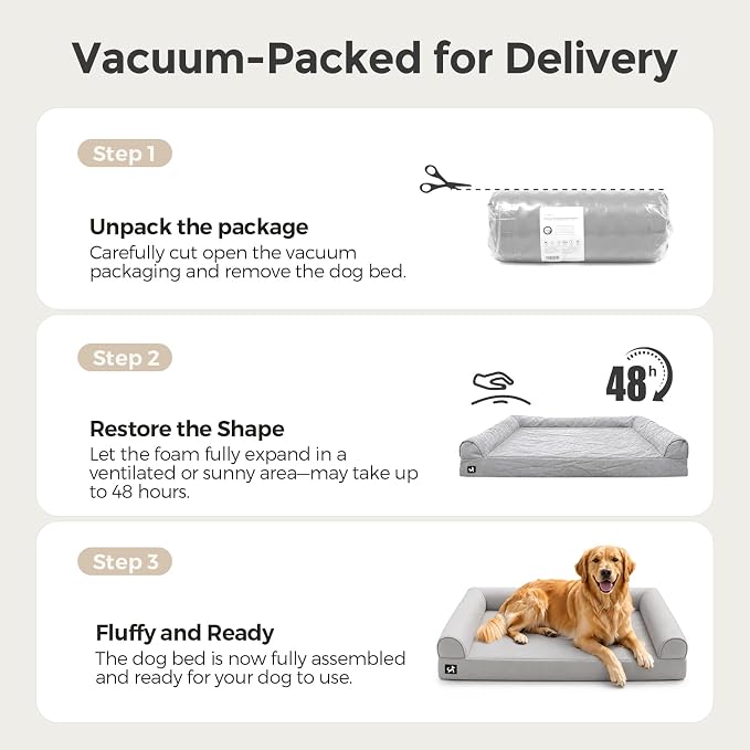 Sytopia 42in Dog Beds for Large Sized Dogs,XL Orthopedic Pet Bed with Removable Washable Cover, Waterproof Egg Crate Foam, Non-Slip Bottom, Supports up to 100+ lbs for Old Pet, Light Gray - Image 9