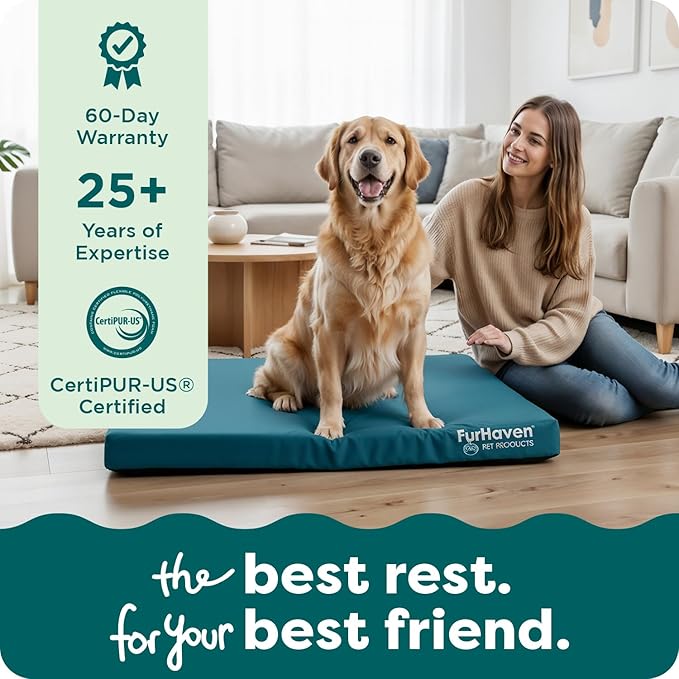 FurHaven Water-Resistant Orthopedic Dog Bed for Large Dogs, Oxford Polycanvas Mattress with Egg Crate and Solid Orthopedic Foam Base for Joint Support, Washable Cover, Jumbo XL, Deep Lagoon - Image 9