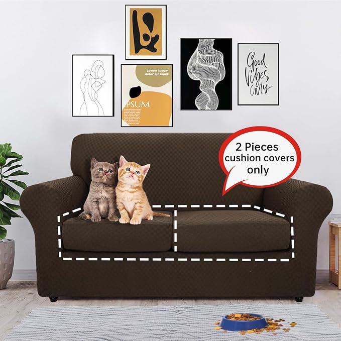 YEMYHOM 【Clearance】 Stretch Individual Cushion Covers Sofa Loveseat Seat Cushion Slipcovers Soft Couch Cover Replacement Large Checkered Furniture Protector with Elastic Bottom (2 Pc, Dark Coffee) - Image 8