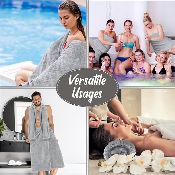 SmoothNovelty 16 Pack Microfiber Bath Towels Bulk 27'' x 60'' Oversized Size Bath Towel Highly Absorbent Extra Large Soft Drying for Beach Shower Summer Salon Sport Gym Party (Stripe,Grey) - Image 7