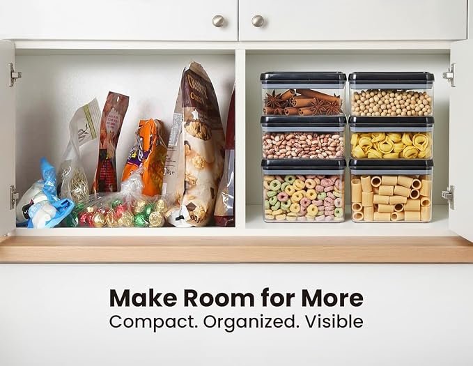 Felli Flip Tite Storage Container with Lid 4” RECTANGULAR Airtight Ring Flip Top, Stackable Kitchen Counter Pantry Organizer Acrylic Canister Jar for Pasta Spaghetti Cereal Granola Coffee (1.9qt) - Image 9