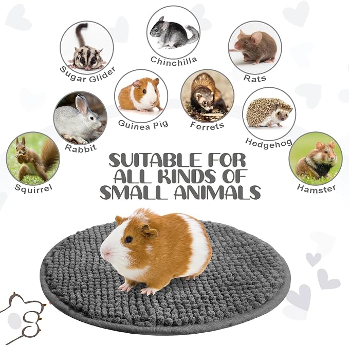 Amylove 4 Pcs Guinea Pig Cage Liner 12 Inch Round Washable Chenille Pee Pads Pet Dog Cat Bedding Training Mat Reusable for Small Animals Puppy Bunny Hamster Chinchilla - Image 6
