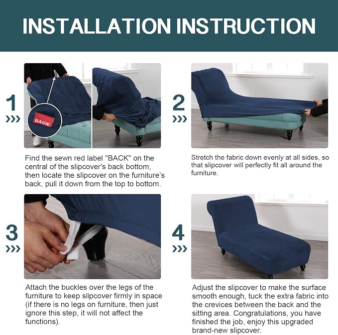 FantasDecor Chaise Lounge Slipcover Velvet Cover Luxury for Living Room Indoor Stretch Ultra Soft Machine Washable, Navy - Image 7