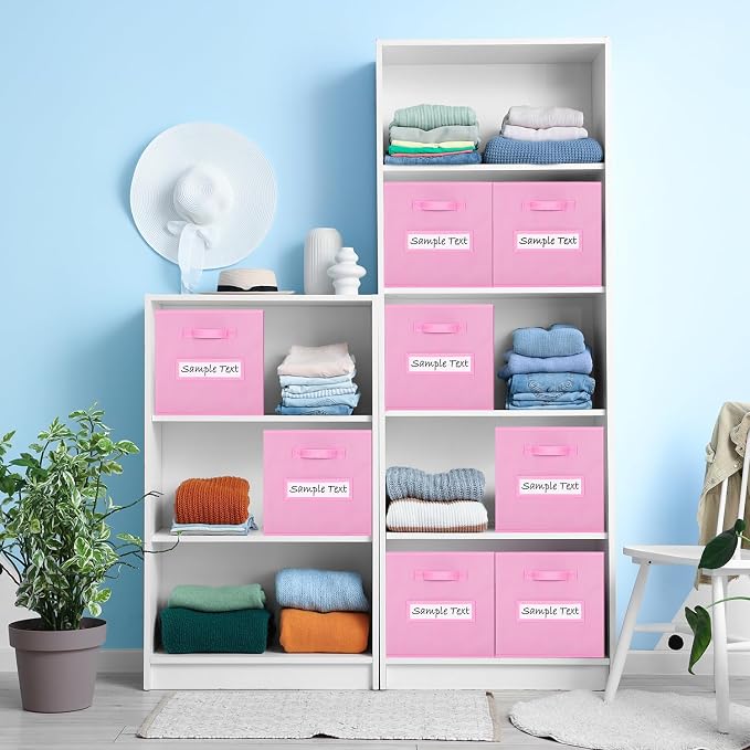 11x11 storage cube bins (Set of 10) Foldable Fabric storage cubes with 10 Labels Window Cards & a Pen,11 inch cube storage bin,Closet Organizers for Shelves,Cubby Organizer Boxes,Light Pink - Image 6