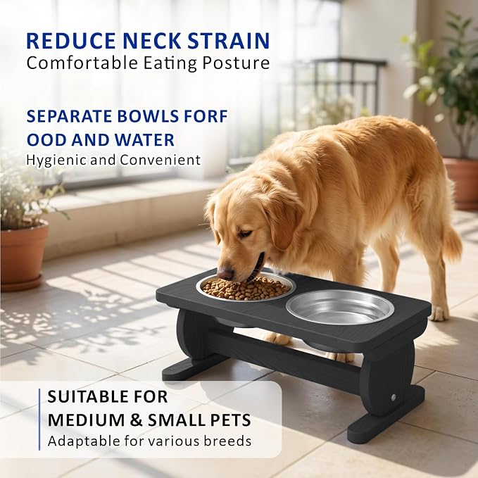 Raised Dog Bowl Stand for Small Sized Breed, Feeding Station with 21 oz 2 Stainless Steel Bowls & Licking Plate,Dog Food Bowl Black - Image 9