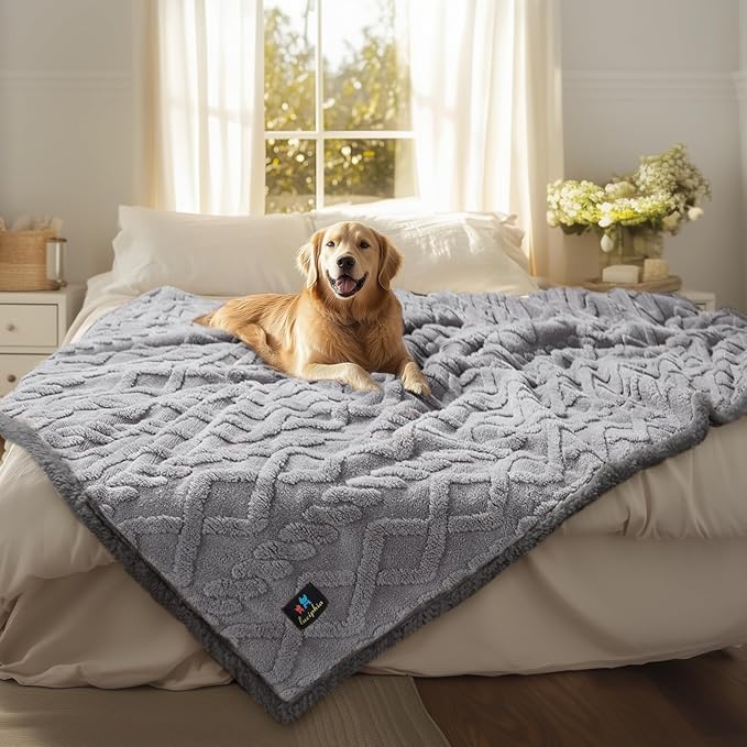 Luciphia Waterproof Blanket for Queen Bed Reversible Fleece Couch Cover | Reversible waterproof pet blanket with soft Sherpa fleece machine washable protect couch bed car, Light Grey 90" x 82" - Image 9