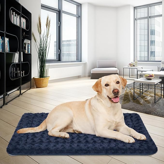 EMPSIGN Dog Crate Pad for 42"x28" Dog Crate, Plush/Canvas Navy | Reversible Kennel Mat (Cool & Warm), Machine Washable, Cozy Plush Sleeping Pad, All-Season Pet Bed - Image 7