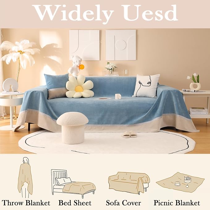 Waterproof Sofa Cover for Pets, Blue Couch Covers for Sectional Sofa, Simple Style Sofa Covers for 3 Cushion Couch, Waterproof, Durable and Washable, XXL 79" x 134" - Image 6