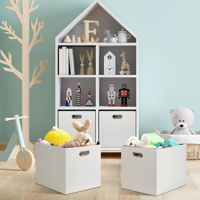 Posprica 13x15x13in Collapsible Storage Bins, Fabric Foldable Cube Storage Boxes, Decorative Storage Baskets Organizer for IKEA Kallax, Shelves, Closet, Clothes, Set of 4-White - Image 8