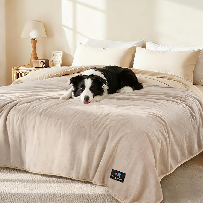 Luciphia Waterproof Pet Blanket, Liquid Pee Proof Dog Blanket for Sofa Bed Couch, Reversible Sherpa Fleece Furniture Protector Cover for Small Medium Large Dogs Cats, Khaki+Beige Large(65" x 57") - Image 9