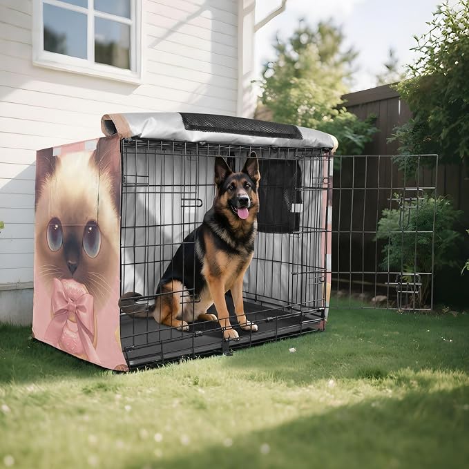Dog Crate Cover Kennel Cover for Dog Cages Breathable for Wire Cage Indoor Outdoor Siamese Doughnut Bones Gray Pink - Image 8