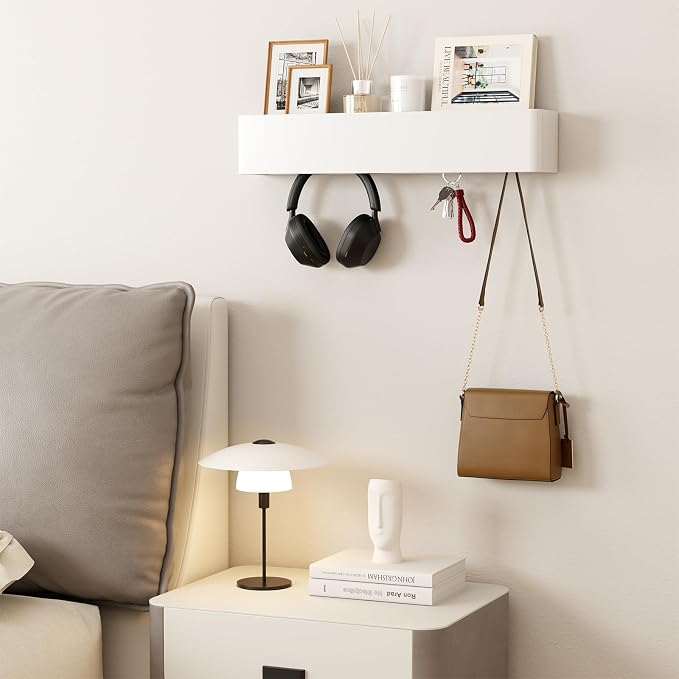 CycleCrew Solid Wood Wall Mounted Coat Rack with Shelf Hooks - Modern Floating Shelves with 5 Hidden Hooks, Heavy Duty Entryway Coat Key Holder Hanger for Hallway Bathroom Bedroom Home Decor - Image 9