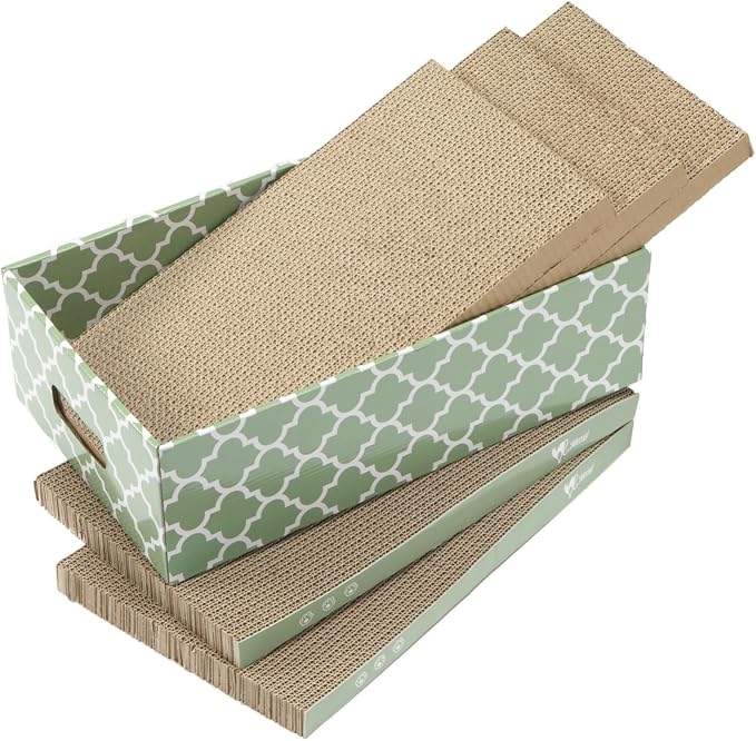 MECOOL Cat Scratching Board,5PC Cat Scratch Pad with Box,Reversible Corrugated Cat Scratcher Cardboard and Lounge Bed for Indoor Cats, Catnip - Image 7
