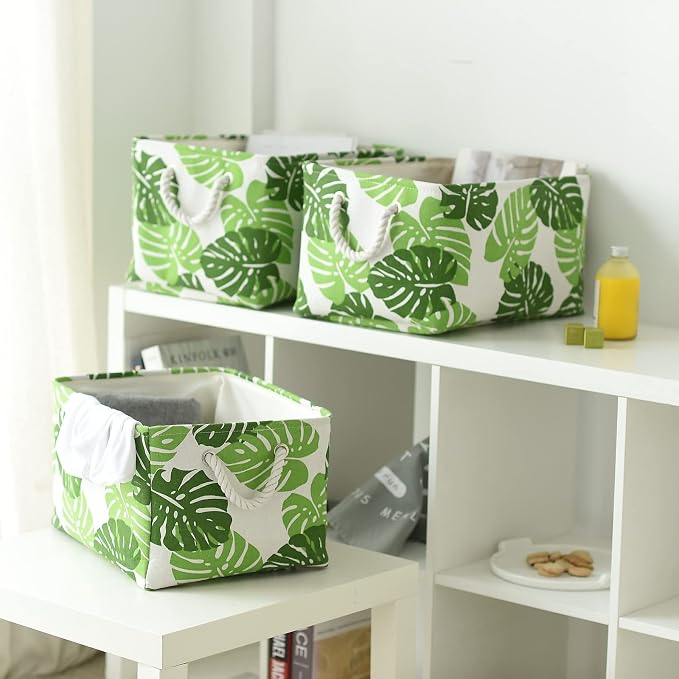 Storage Cubes, Storage Bins Baskets for Organizing 4 Pack for Organizing Toys, Clothes, Closet Baskets with Rope Handles for Nursery Home(White and Green,15.7"L×11.8"W×8.2"H) - Image 7