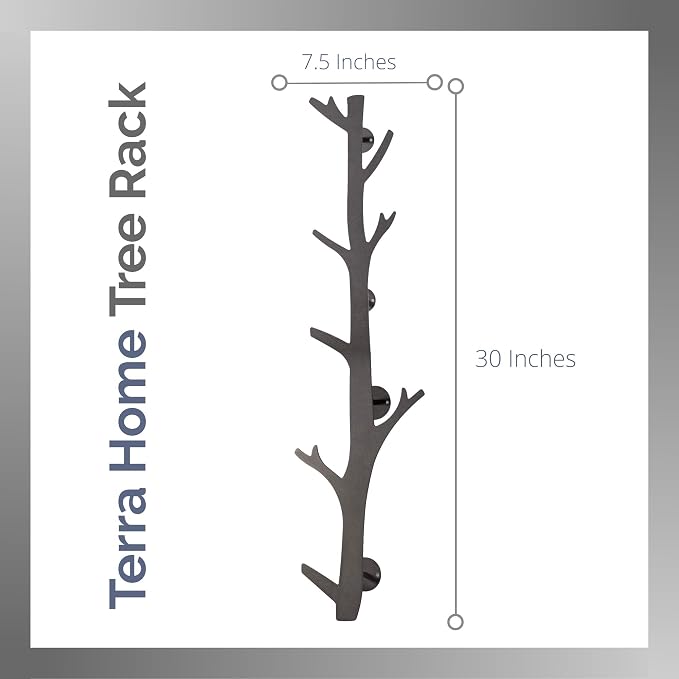 TERRA HOME Tree Branch Coat & Hat Rack Wall Mount with 8 Vertical Hooks for Caps, Coats, Purse & More Modern Storage Dog Leash Holder Decorative Wall Hooks Vertical - Image 6