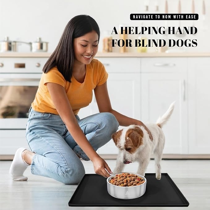 AVERYDAY 100% Waterproof Thicker Silicone Dog Food Mat, 0.63'' Raised Edge Bowl Mat for Food & Water, Non Slip Pet Feeding Placemat for Messy Drinkers, Perfect for Large Medium Small Breeds, 18"x10" - Image 7