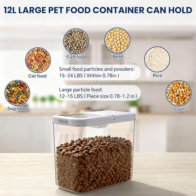 LEAWALK 12 Lbs Airtight Dog Cat Food Storage Container and Dog Treat Containers BPA-Free, PET Clear Stackable Pet Storage Bin, 1-Cup Scoop, 1-Sponge cleaning brush, Pop Top, With handle, Easy Mobility - Image 8